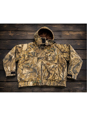 Vintage Mens L Herter's Skyline Camo Hunting Jacket Hood Marsh Duck Hunting